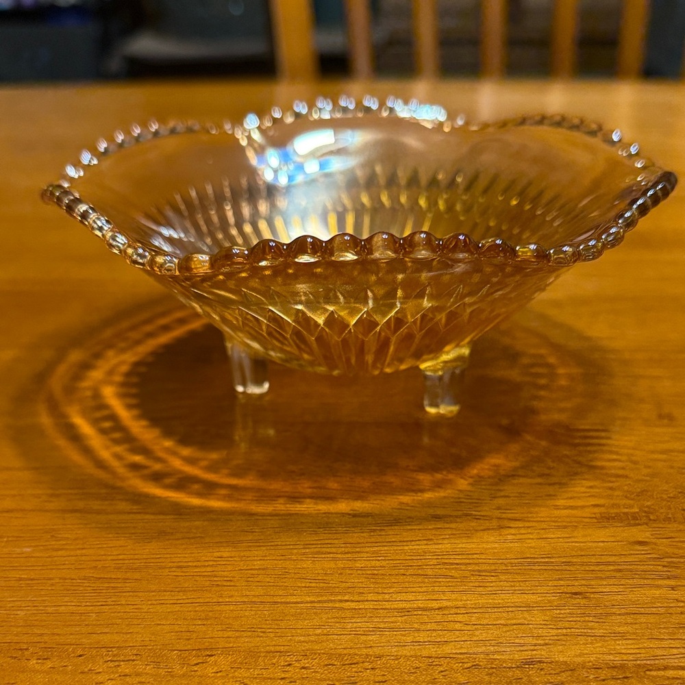 JEANNETTE Anniversary Iridescent 6” 3-toed Footed Bowl
